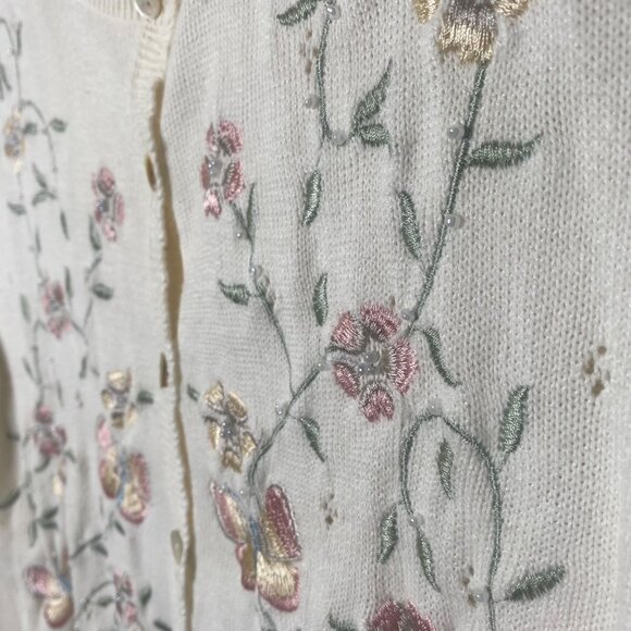Alfred Dunner Cardigan Sweater Womens Size L Floral Embroidered Butto Up Cottage - Picture 3 of 8